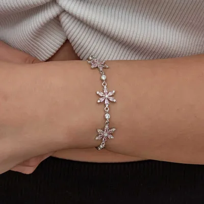 Gümüş Pembe Lotus Çiçeği Kadın Bileklik