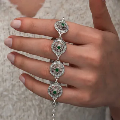 Gümüş Telkari Zümrüt Taşlı Kadın Bileklik