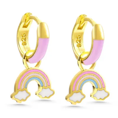 Gümüş Gold Gökkuşağı Sallantılı Çocuk Küpe