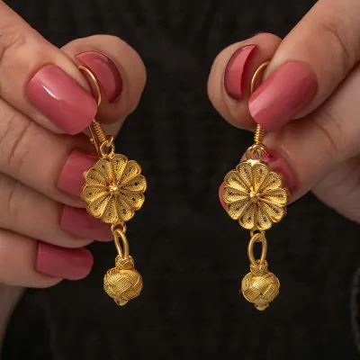 Gümüş Gold Sallantılı Trabzon Kazaz Kadın Küpe