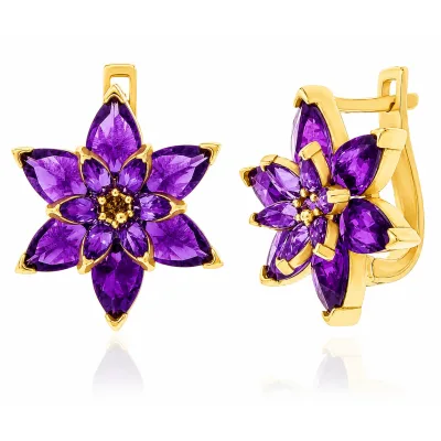 Gümüş Gold Mor Lotus Çiçeği Kadın Küpe