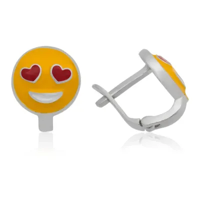 Gümüş Kalp Gözlü Emoji Çocuk Küpesi