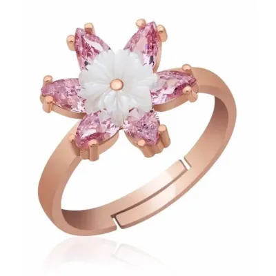 Gümüş Rose Pembe Lotus Çiçeği Yüzük
