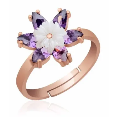 Gümüş Rose Mor Lotus Çiçeği Yüzük