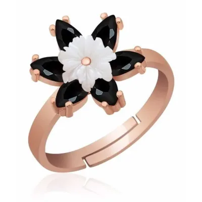 Gümüş Rose Siyah Lotus Çiçeği Yüzük