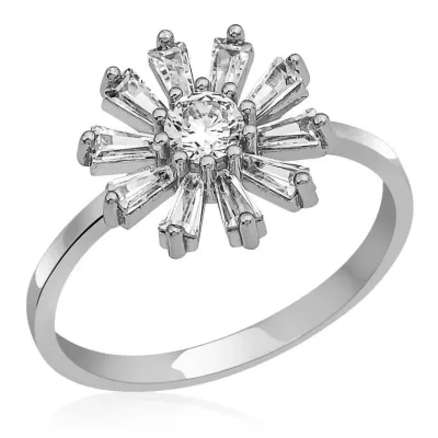 Gümüş Trapez Taşlı Çiçek Bayan Yüzük