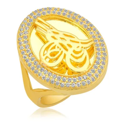 Gümüş Gold Tuğralı Bayan Yüzük