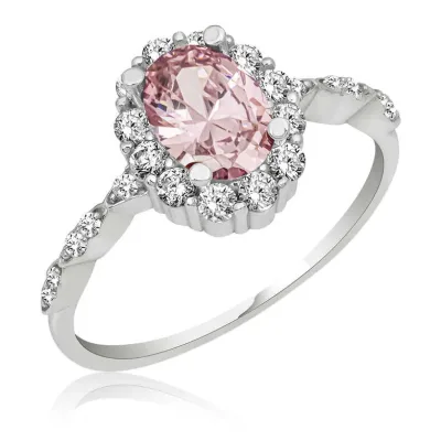 Gümüş Pembe Oval Taşlı Kadın Yüzük