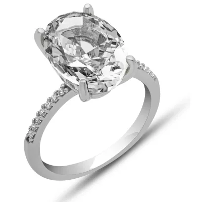 Gümüş Ice Cut Oval Zirkon Taşlı Kadın Yüzük