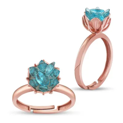 Gümüş Rose Mavi Lotus Çiçeği Yüzük