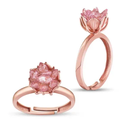 Gümüş Rose Pembe Lotus Çiçeği Yüzük