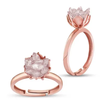 Gümüş Rose Beyaz Lotus Çiçeği Yüzük