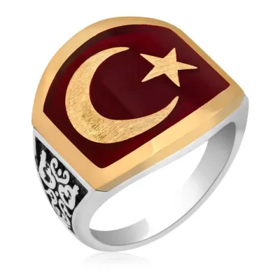Gümüş Ay Yıldız Erkek Yüzük