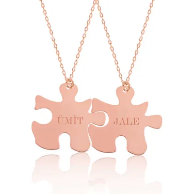 Gümüş Rose Kişiye Özel Puzzle İsimli Kolye