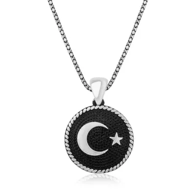 Gümüş Ay Yıldız Erkek Kolye