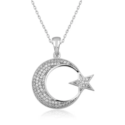 Gümüş Ay Yıldız Bayan Kolye