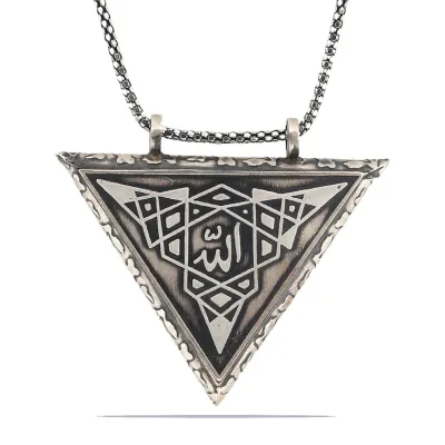 Gümüş Üçgen İçi Açılabilen Allah Muskalık Kolye