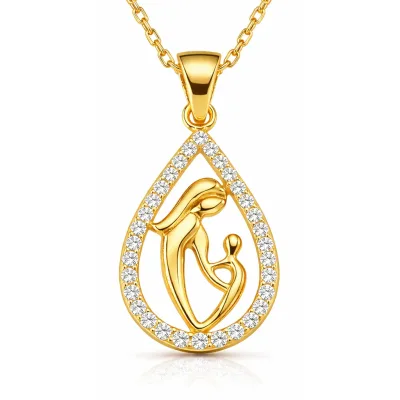 Gümüş Gold Damla Anne Çocuk Kolyesi