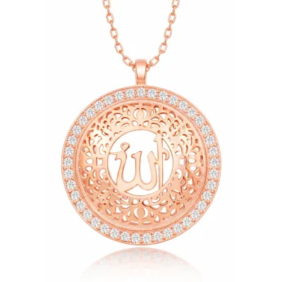 Gümüş Rose Allah Yazılı Kadın Kolye