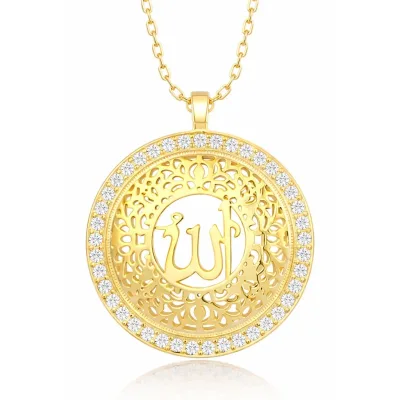 Gümüş Gold Allah Yazılı Kadın Kolye