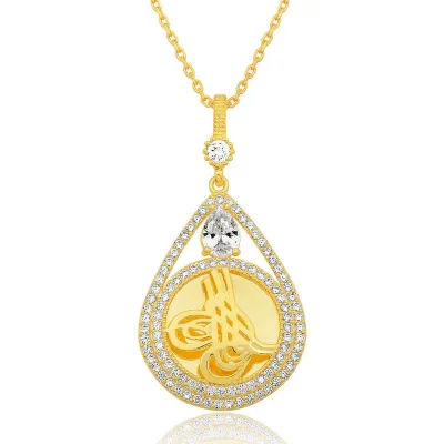 Gümüş Gold Kaplama Damla Tuğralı Kadın Kolye