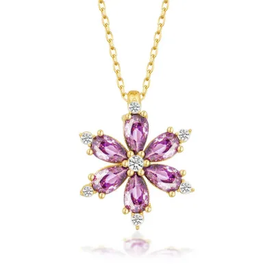 Gümüş Gold Mor Lotus Çiçeği Kadın Kolye