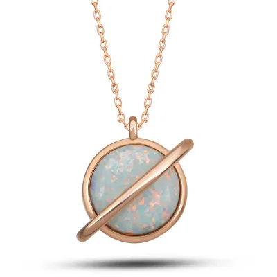Gümüş Rose Opal Taşlı Gezegen Kadın Kolye