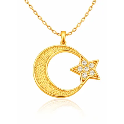 Gümüş Gold Ay Yıldız Kadın Kolye