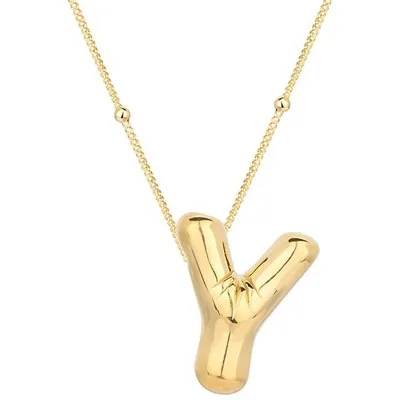 Gümüş Gold Balon Y Harfi Kadın Kolye