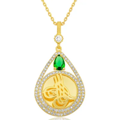 Gümüş Gold Kaplama Damla Tuğralı Kadın Kolye