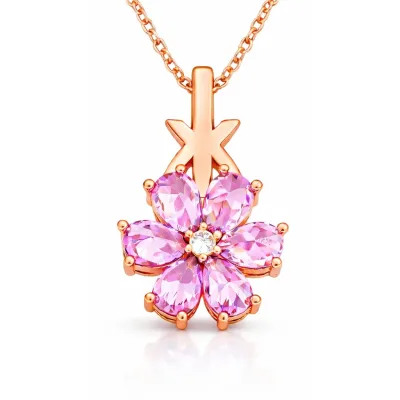 Gümüş Rose Pembe Sevgi Çiçeği Kadın Kolye