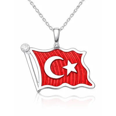 Gümüş Türk Bayrağı Kadın Kolye
