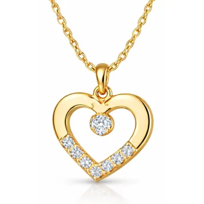 Gümüş Gold Minik Kalpli Tektaş Kadın Kolye
