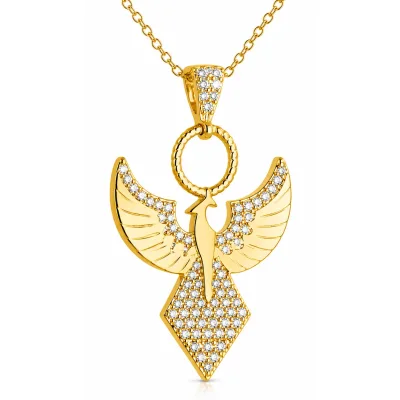 Gümüş Gold Zirkon Taşlı Anka Kuşu Kadın Kolye