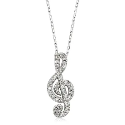 Gümüş Sol Anahtarı Bayan Kolye