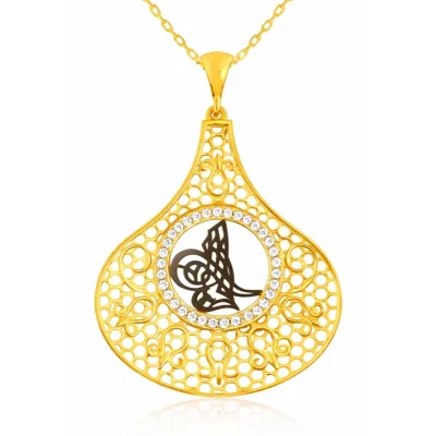 Gümüş Gold Tuğra Bayan Kolye