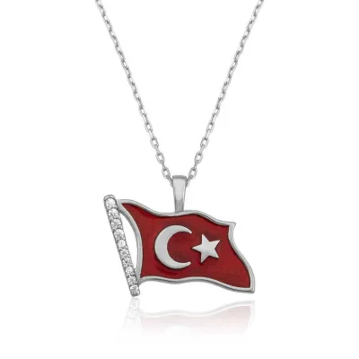 Gümüş Türk Bayrağı Bayan Kolye