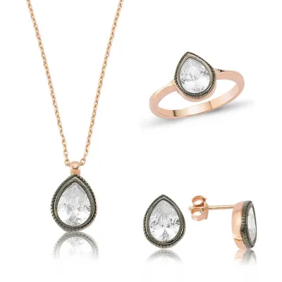 Gümüş Elmas Model Damla Bayan Set