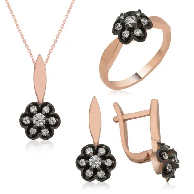Gümüş Elmas Montür Çiçek Bayan Set