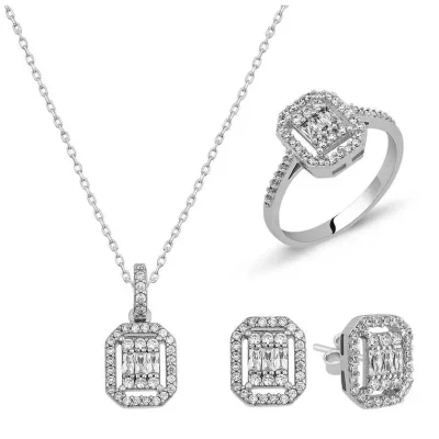 Gümüş Baget Taşlı Bayan Set