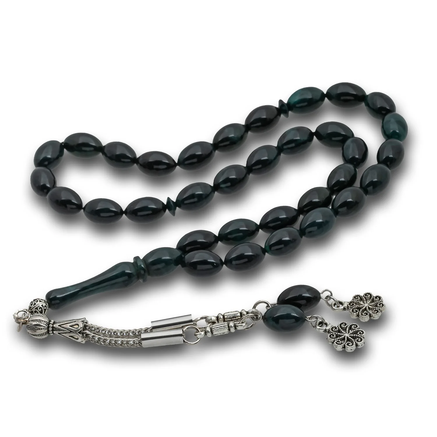 Metal Püsküllü Sıkma Kehribar Tesbih görsel 1