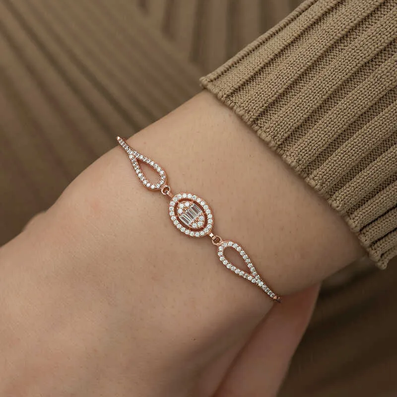Gümüş Rose Oval Baget Bileklik görsel 2