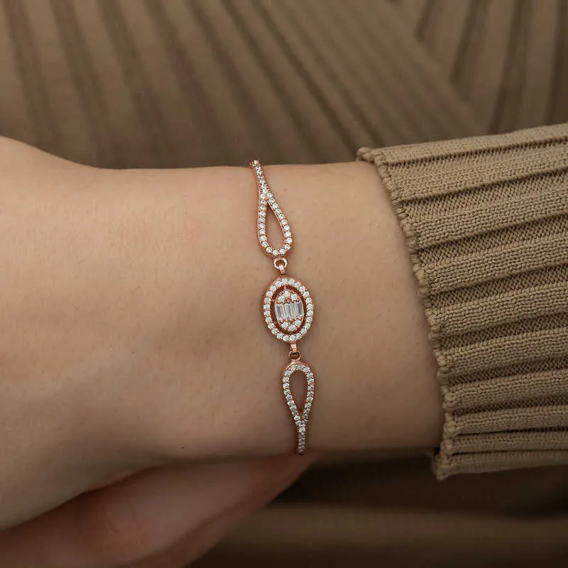 Gümüş Rose Oval Baget Bileklik görsel 3