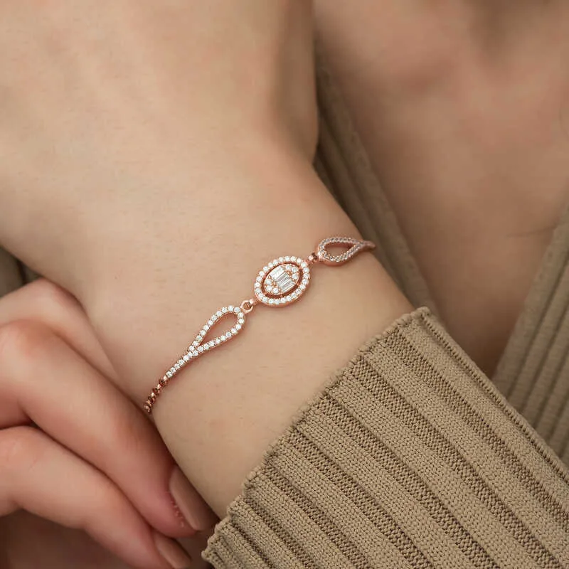 Gümüş Rose Oval Baget Bileklik görsel 4