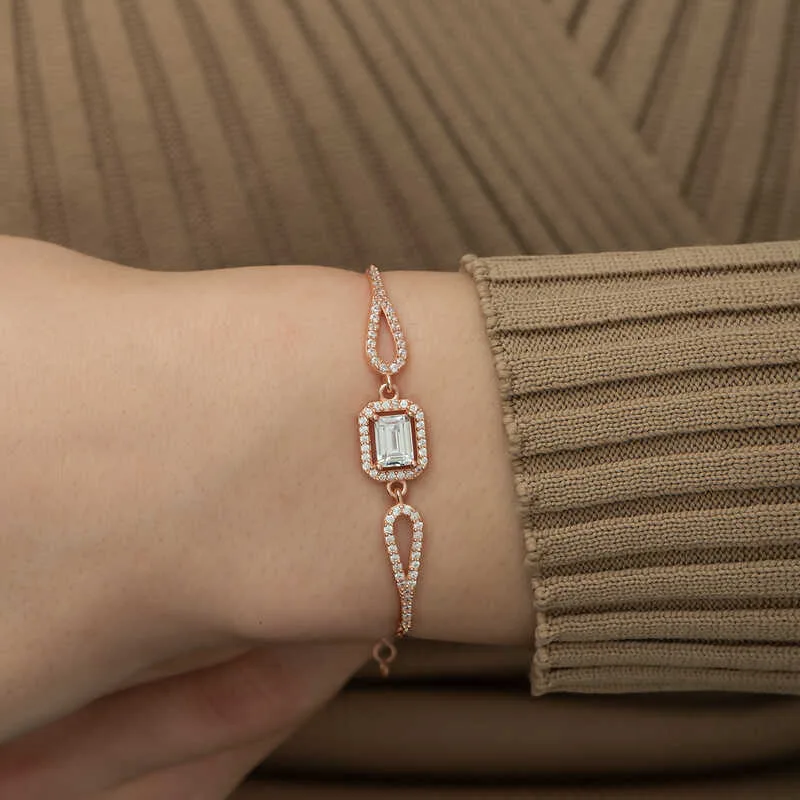 Gümüş Rose Dikdörtgen Baget Bileklik görsel 2
