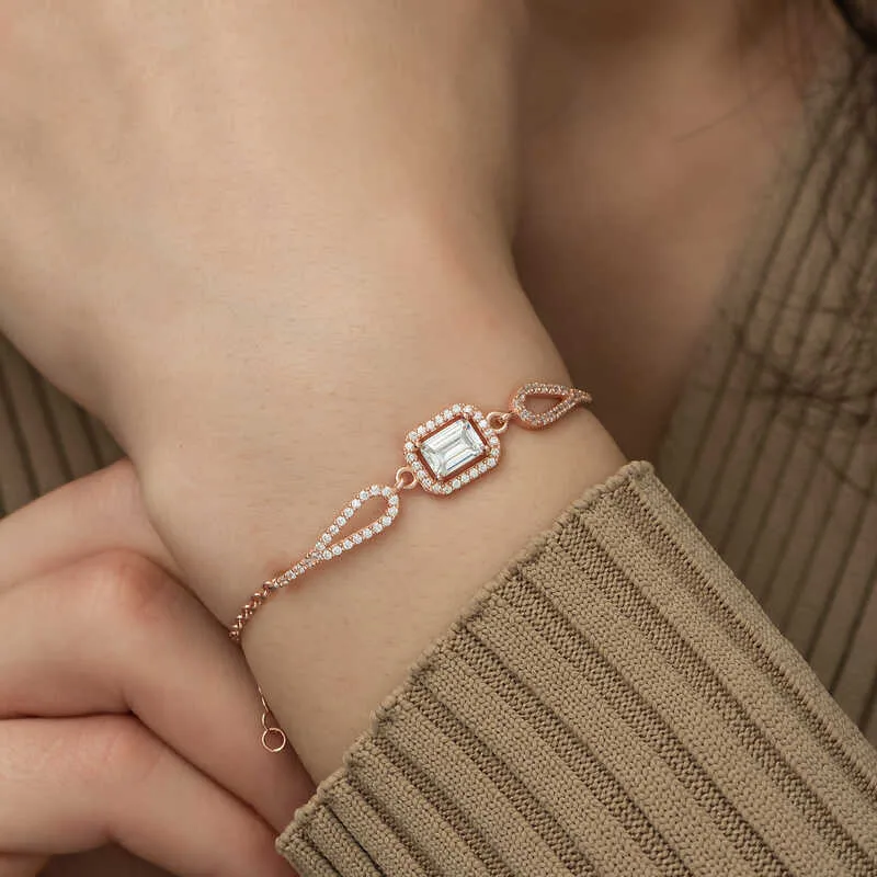 Gümüş Rose Dikdörtgen Baget Bileklik görsel 4