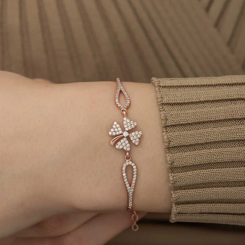 Gümüş Rose Yonca Bileklik görsel 4