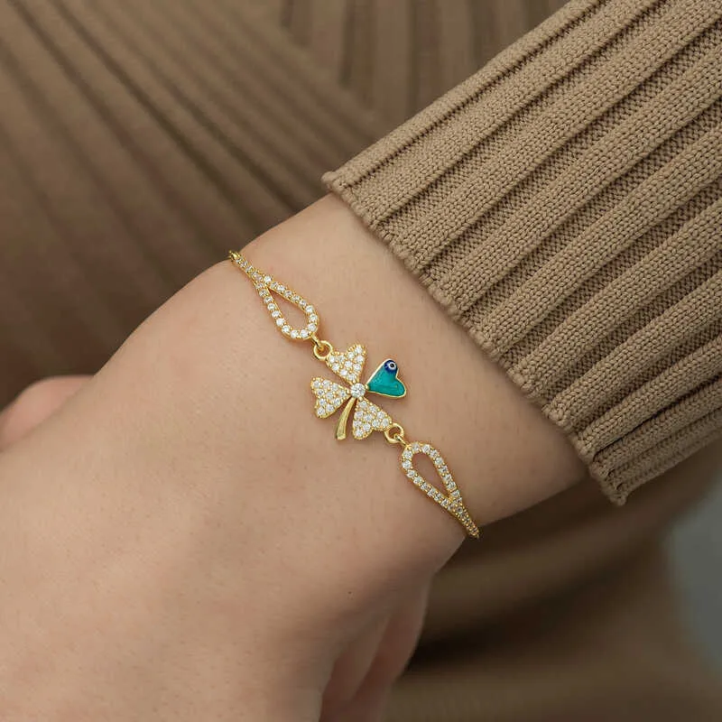 Gümüş Gold Nazarlı Yonca Bileklik görsel 3