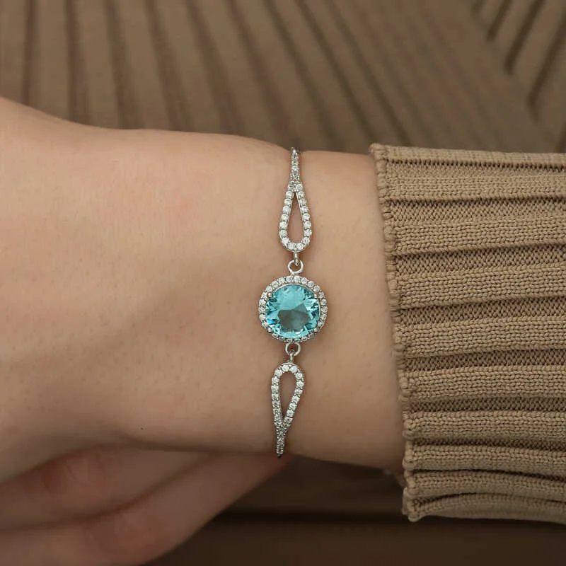 Gümüş Aquamarine Bayan Bileklik görsel 4
