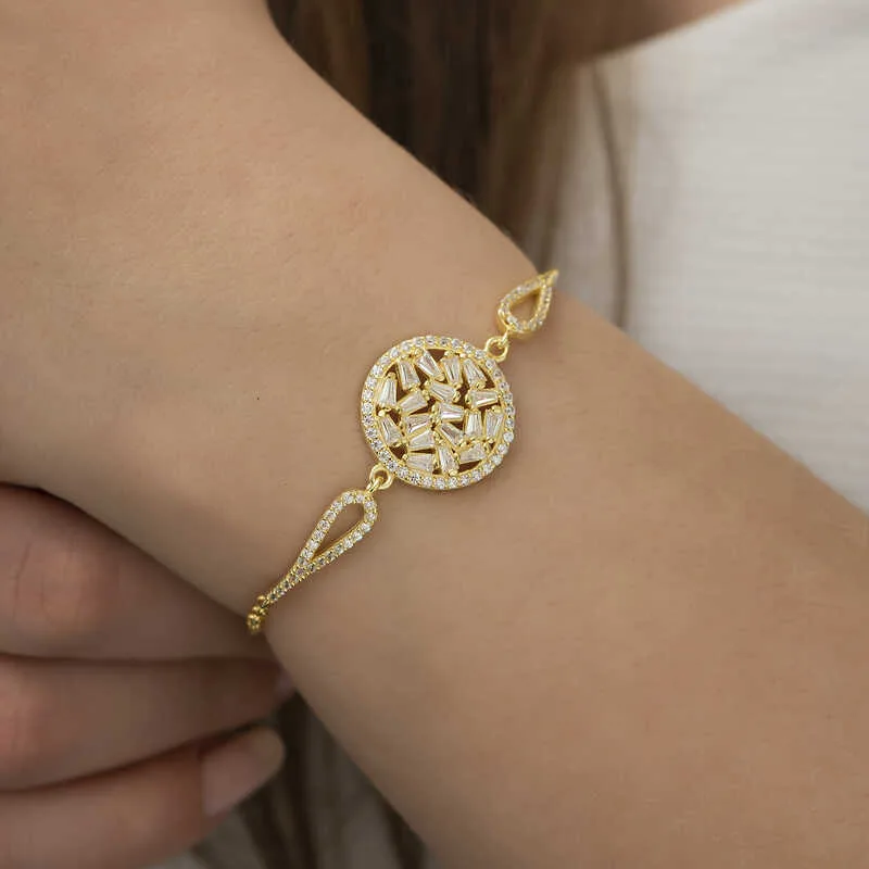 Gümüş Gold Baget Taşlı Bileklik görsel 2